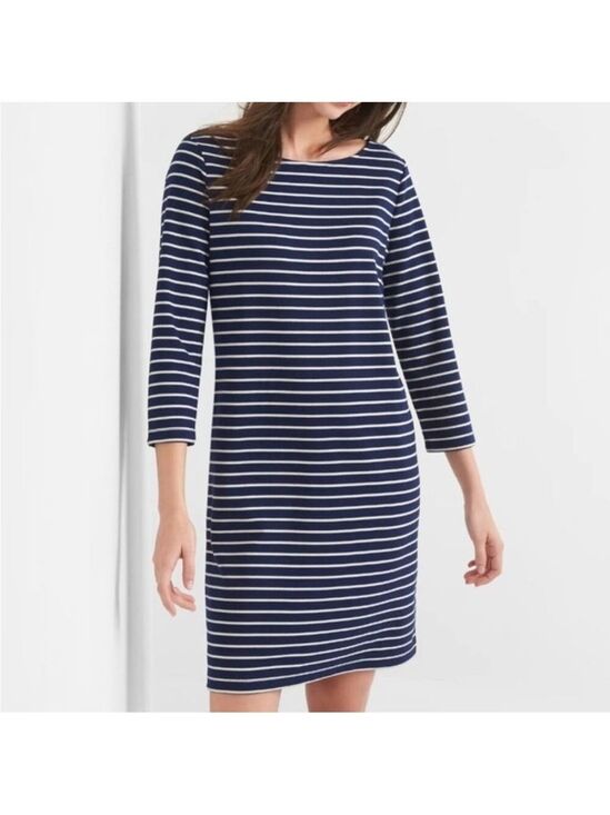 GAP Dresses & Skirts - Gap Ponte Knit 3/4 Sleeve Navy & White Nautical Striped Shift Dress, size M